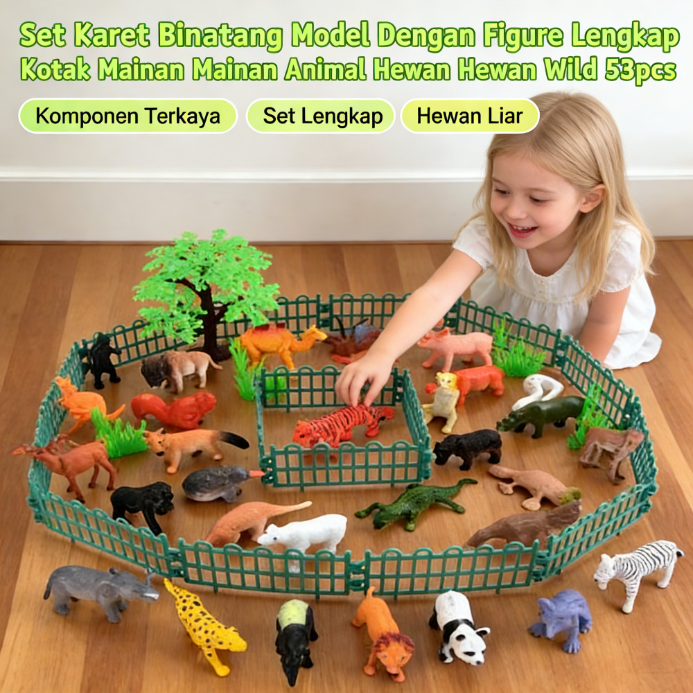 Hewan Kecil Model Toys Binatang Kotak Wild Set Lengkap Karet 53pcs Mainan Animal
