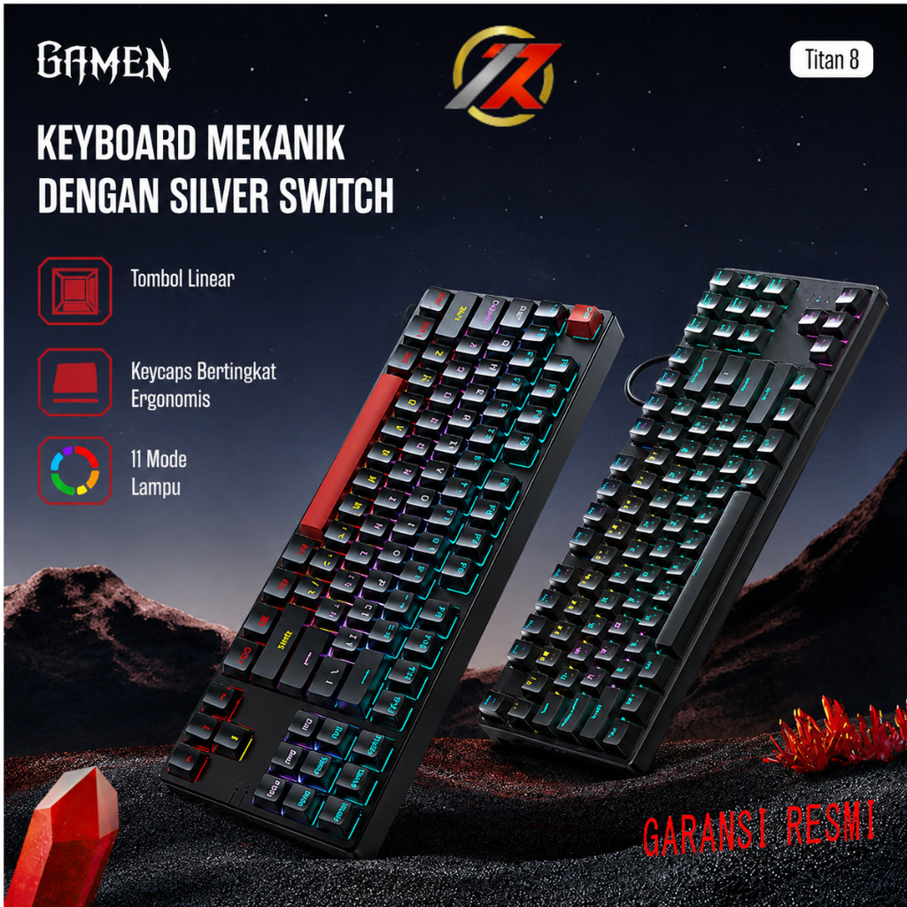 Gamen Titan 8 Mechanical Keyboard 104/87 Key Hot-Swappable RGB Switch PBT Keycaps Wired USB Gaming Keyboard Hitam