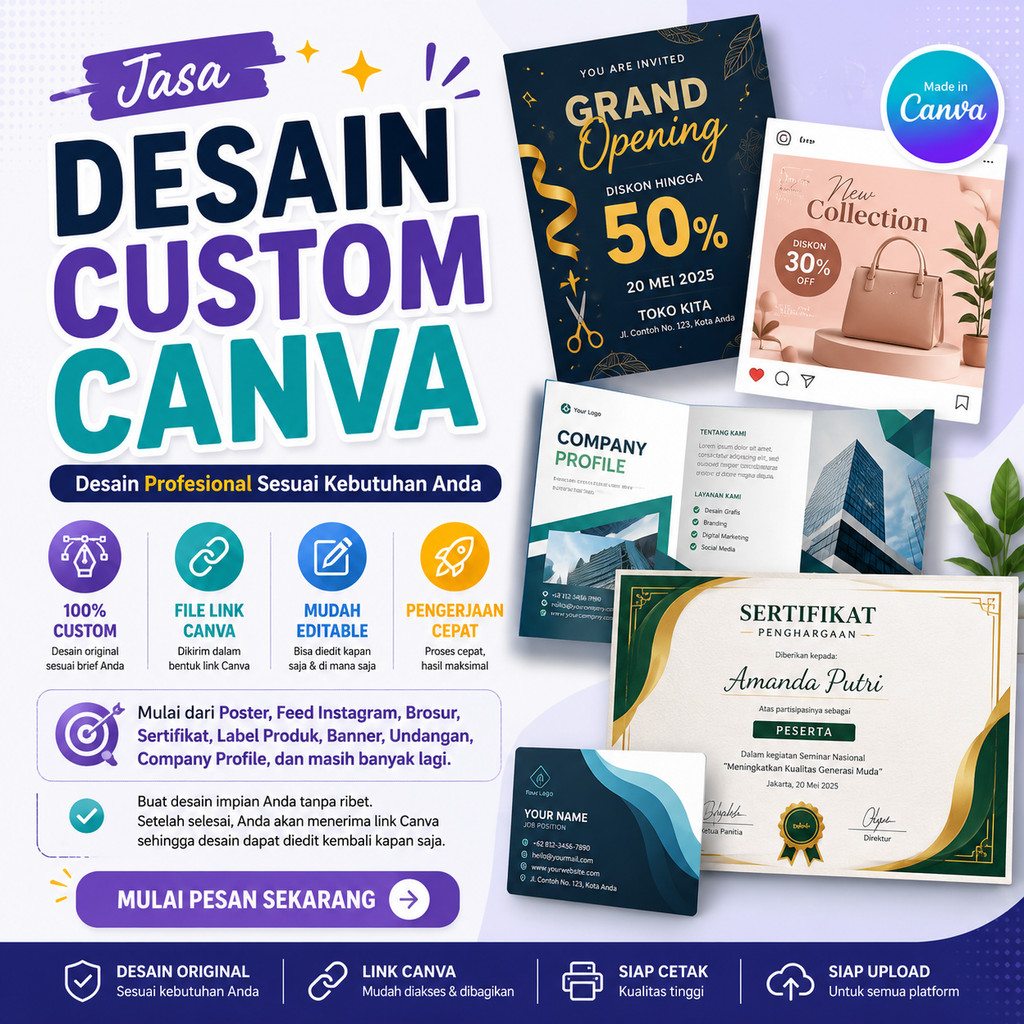 Jasa Desain Custom Canva | Poster, Feed Instagram, Brosur, Banner, Sertifikat | Link Canva Editable
