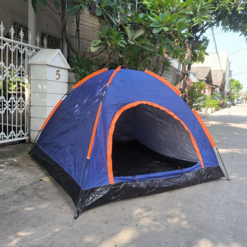 Tenda Camping Dome 4 Orang Waterproof PE460 Frame Fiber Camping Keluarga Pramuka Outdoor Kemah