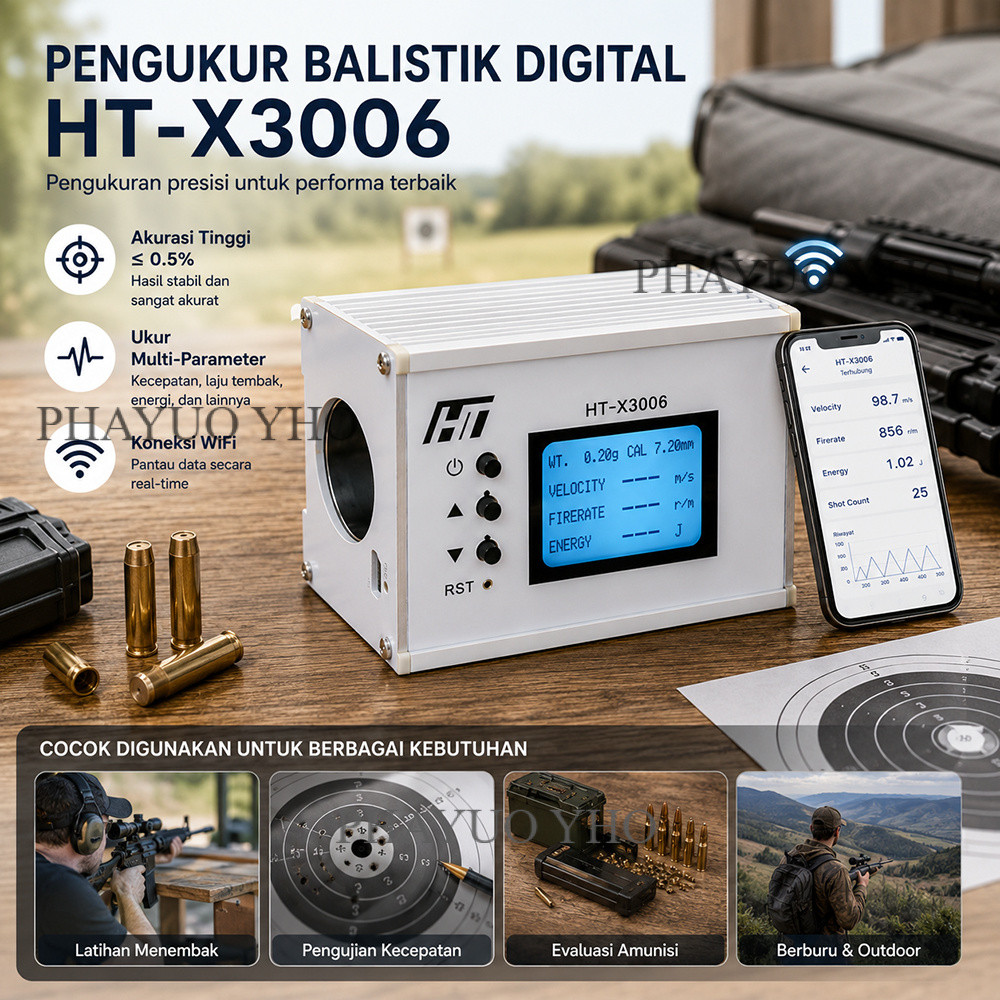 Alat Ukur Kecepatan Tembak FPS Chrono Chronograph Digital Presisi WiFi Pengukur Energi Kalibrasi Aku