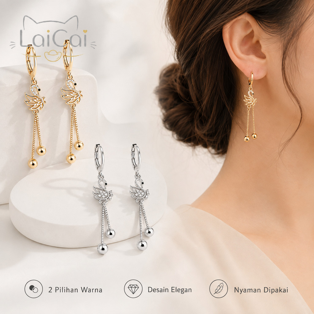 Anting Tusuk Wanita Angsa Titanium Gold Silver Anti Karat Anti Luntur Korea Style