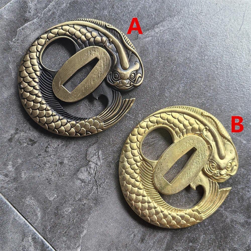 Copper Dragon Fish Brass Tsuba For Japanese Samurai Sword Katana Fittings