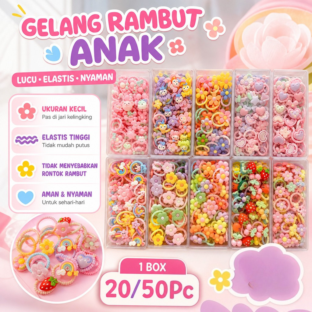 20pcs Ikat Rambut Karet Elastis Bayi Kartun Gaya Korea Bayi Lucu Ponytail Set Pita Ikat Rambut Set U