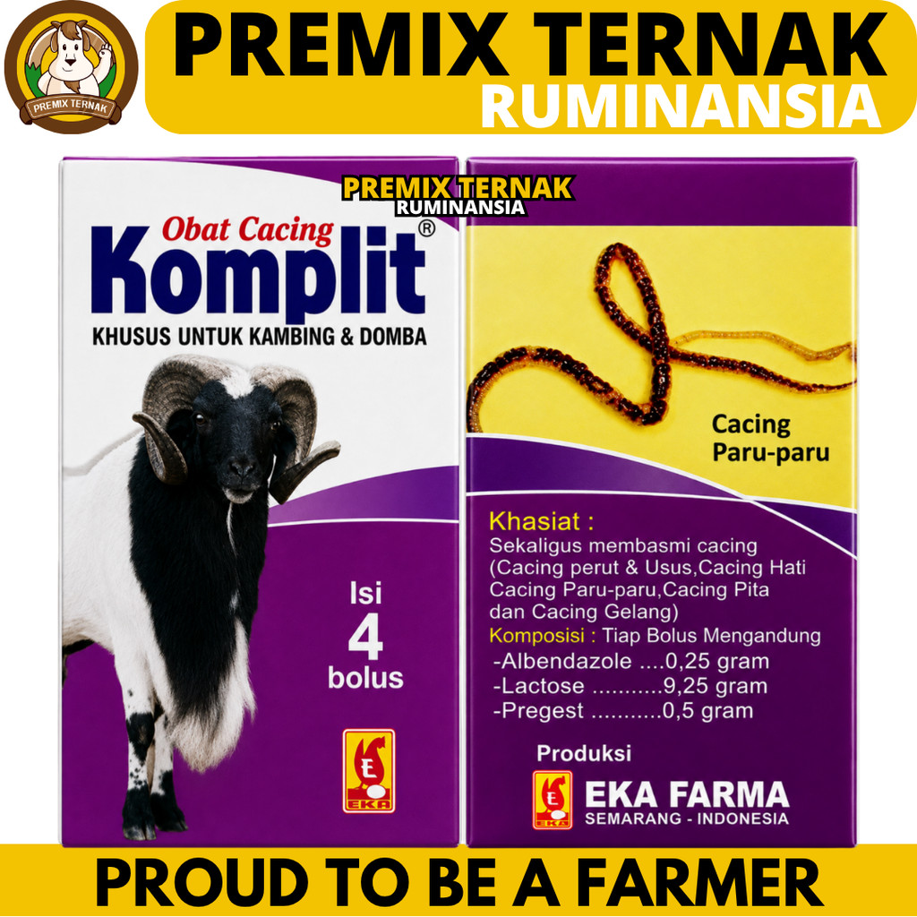 OBAT CACING KOMPLIT KAMBING 1 KOTAK (4 BOLUS) EKA FARMA - Atasi Cacing Gilik Pita Hati Kambing Domba