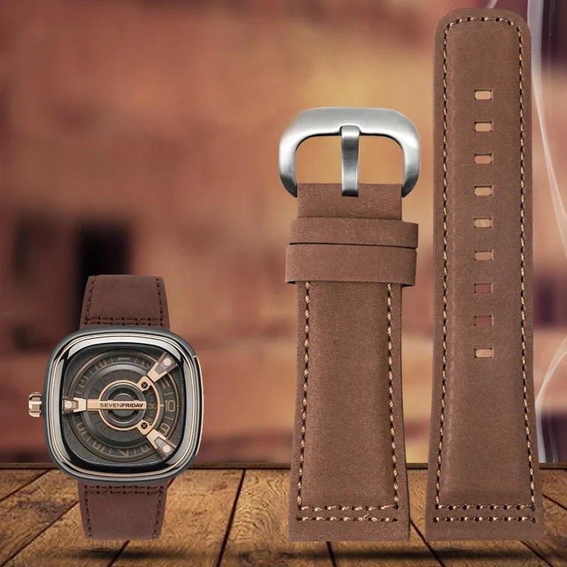 Genuine Leather Wat Band for sevenfriday men's wat strap Q203  M203 P1 P2 S2 M2 Q2 03 01 02 Brown bl