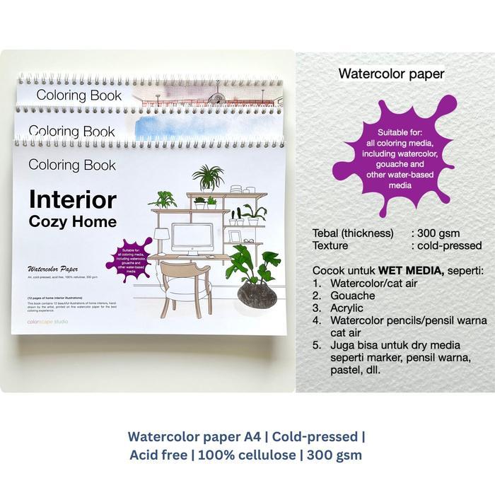 Watercolor & Mixed Media Coloring Book - Interior Cozy Home - watercolor