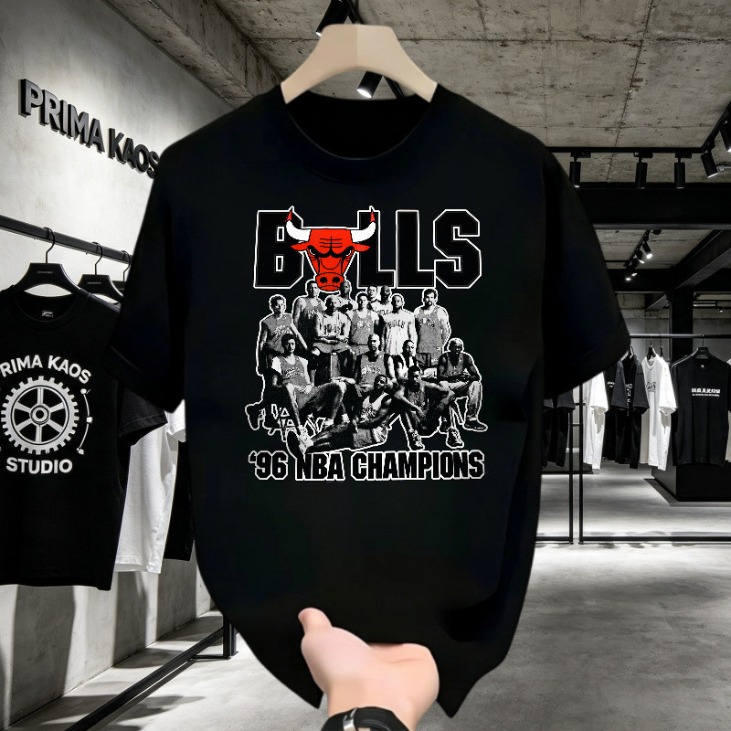 Kaos Pria Distro Bulls 96 NBA Champions American Style, T-shirt Vintage Unisex Motif Basket Klasik, 