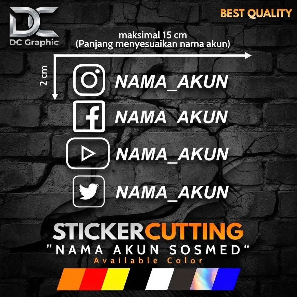 Sticker Cutting "Nama Akun Sosmed" Custom / Stiker Username Instagram, Facebook, YouTube, Twitter