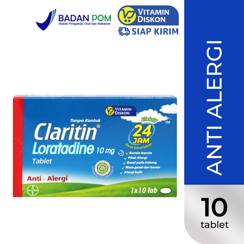 CLARITIN LORATADINE 10MG 5 TABLET | OBAT ALERGI, BERSIN-BERSIN, PILEK, HIDUNG GATAL-GATAL, HIDUNG BE