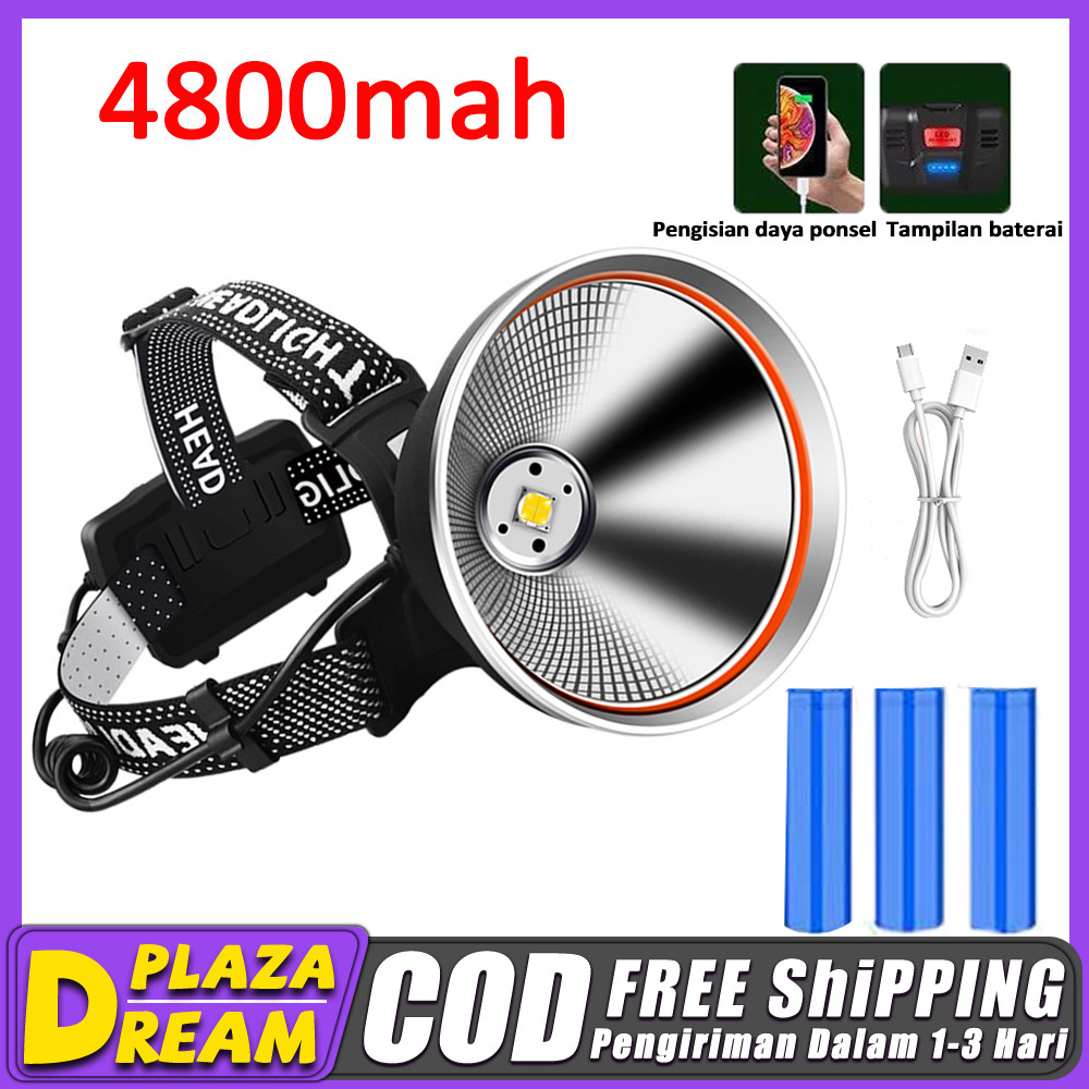Senter Kepala Cahaya Kuning Putih 4800MAH Lampu Lampu Cahaya Lampu USB Hiking Rechargeable Original 