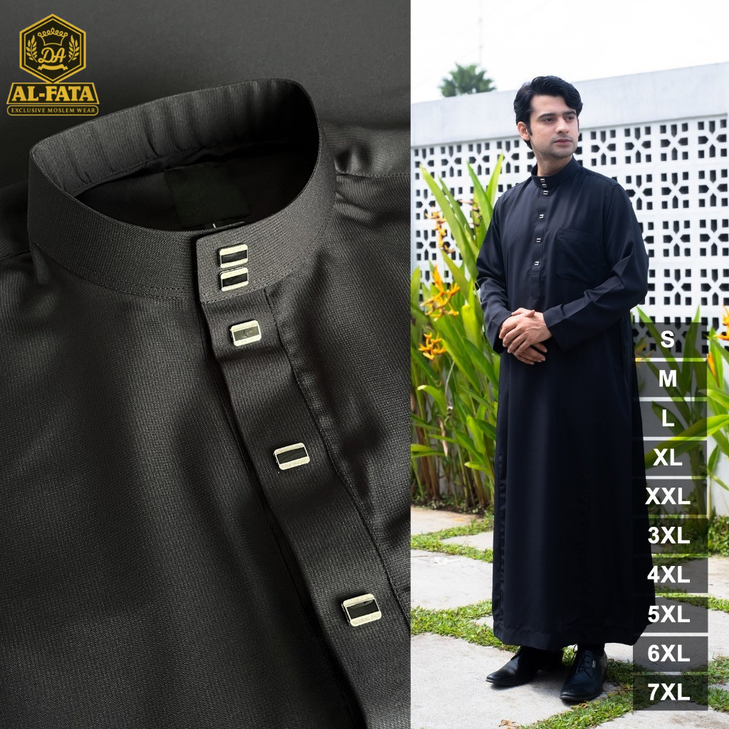 ALFATTA | Baju Jubah Saudi Pria Lengan Panjang Polos Non-manset Type Kancing Snap Premium Dengan Ker