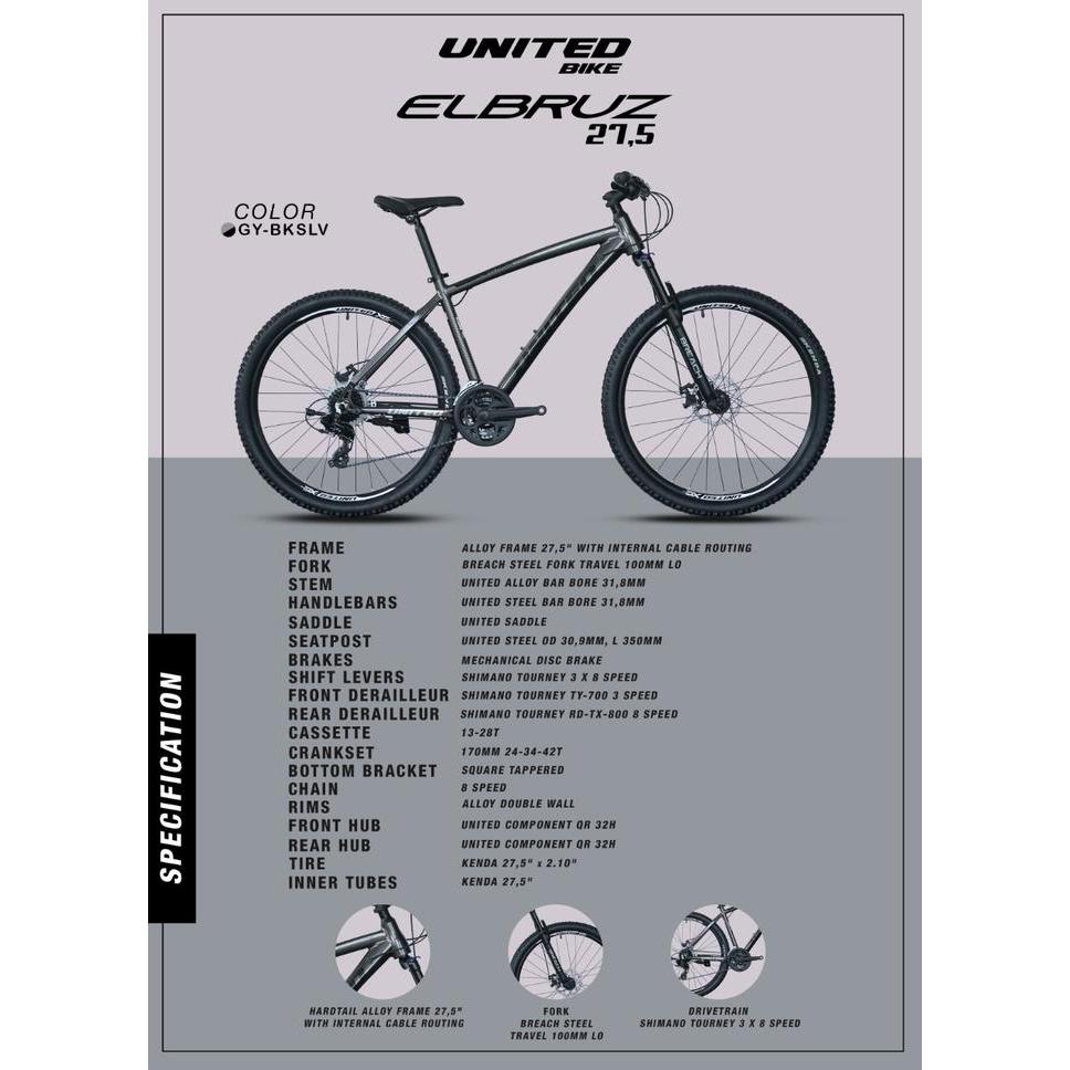 PROMO GASPOLL Sepeda Gunung MTB 27.5 Elbruz Frame Alloy 24 Speed by United Bike - GY BK SLV