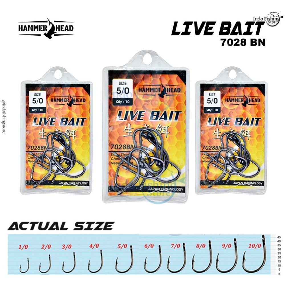 Kail Pancing HAMMER HEAD Live Bait 7028BN Single Hook Black Nickel Umpan Hidup