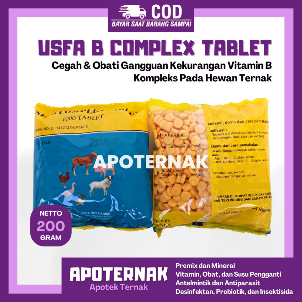 usfa Vitamin B complex usfa vitamin B kompleks hewan 1000 tablet sapi ayam kambing