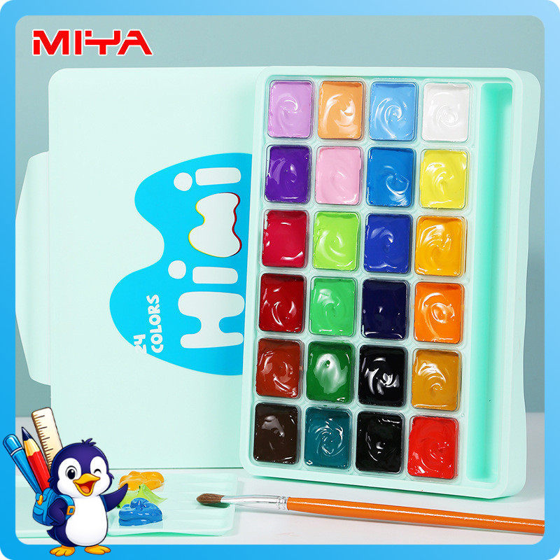 (kasesoris77) Miya Himi Set Cat Akrilik 24 Warna 30ml Set Alat Lukis Cat Air Dengan Kuas Gratis Dan 