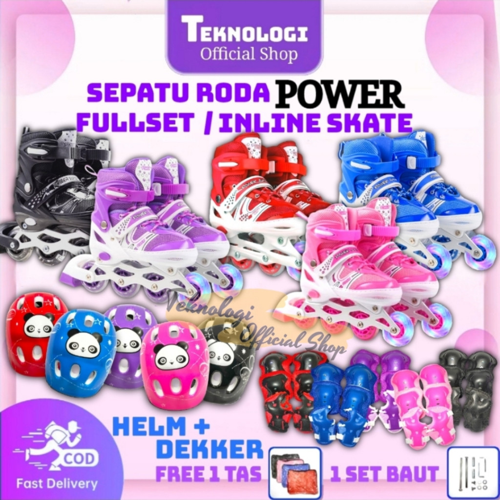 Lush Lab Store TOS Sepatu Roda FULLSET Inline Skate POWER Roda Nyala/ Bisa Untuk Anak Dewasa/ Free T