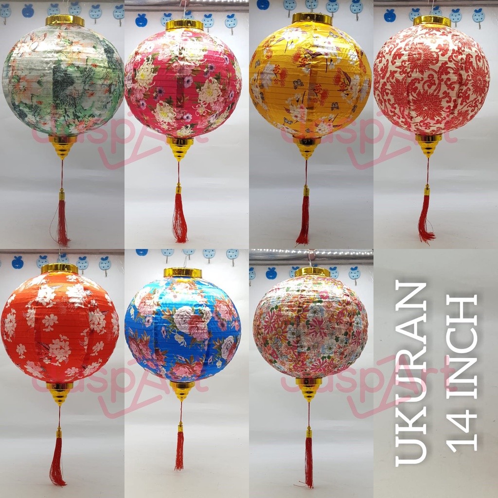 LAMPION IMLEK Lampion bulat motif bunga bahan satin premium dekorasi imlek sangjit