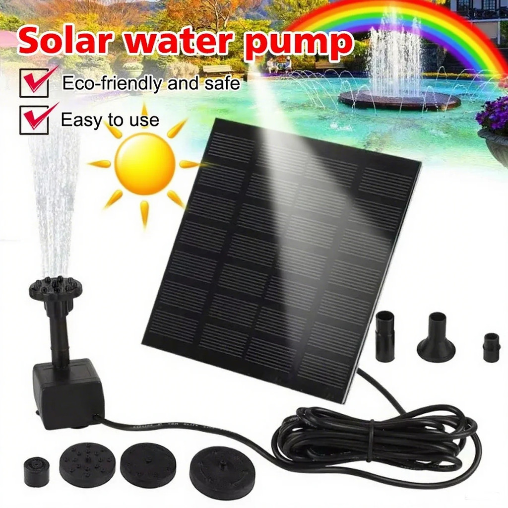 Air Mancur Kolam Tenaga Surya Solar Panel Pompa Air 200L Jam Hiasan Taman Kolam Ikan Tanpa Listrik H