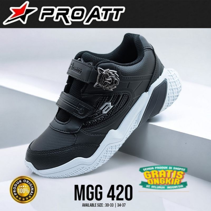 PRO ATT Sepatu Sneakers Sekolah Anak Cowok Cewek Kecil Tanggung Hitam Putih Karet Kretekan Magnet Mg