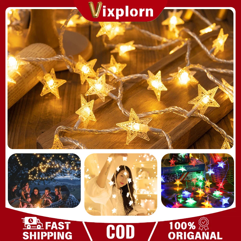 Vixplorn Lampu Hias LED Bintang Warna Warni 5 Meter Anti Air USB Lampu Senar Ramadhan Lebaran Natal 