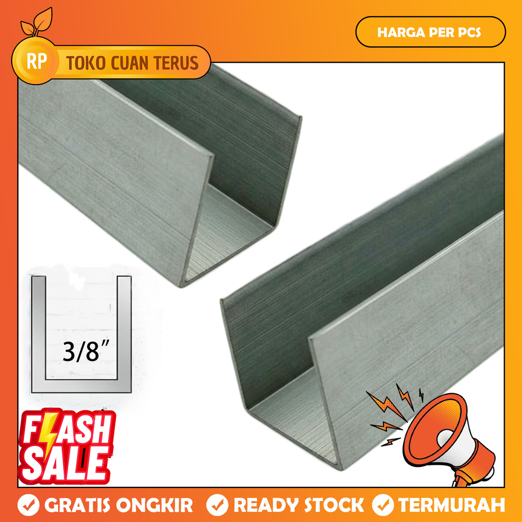 Lis U Aluminium U 3/8” +- 9 10 mm In Inci Inch Inchi Alumunium Almanium Almunium Alminium Alma Alumn