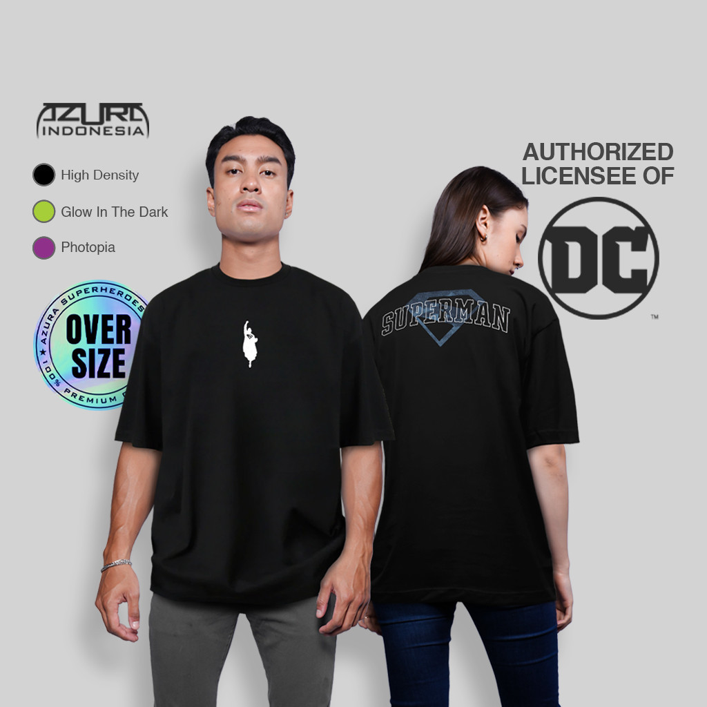 Azura Tshirt Oversize DC Original Superman 2025 Flying Chest Photopia Glow In The Dark Hitam