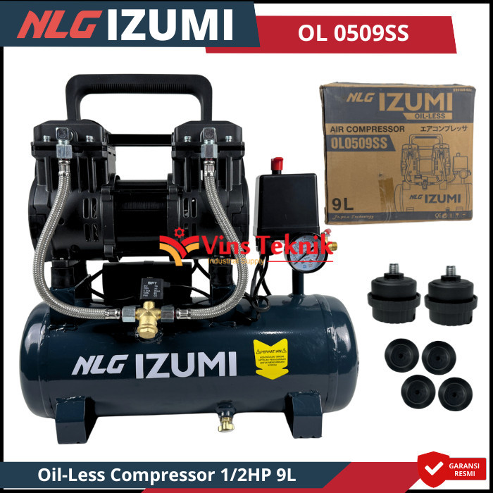 IZUMI OL0509SS Mesin Kompresor Angin Compressor Oilless 1/2HP 9Liter NLG IZUMI OL 0509SS