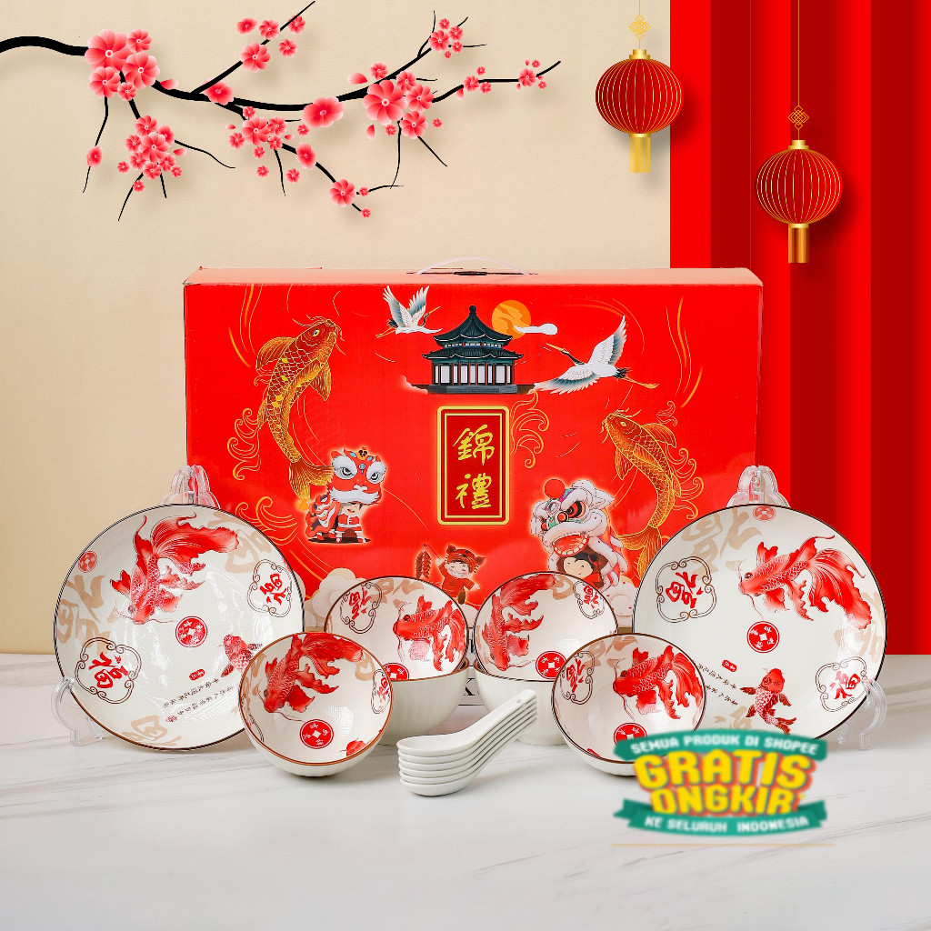 [SET BESAR] Hampers Imlek Set Mangkok Keramik Premium Peralatan Makan /  Set Piring Mangkok Keramik 