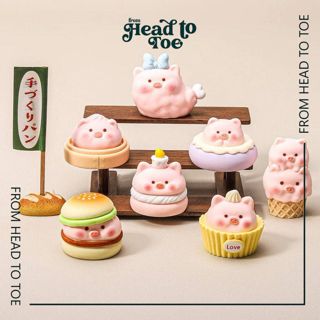 Figure Character Piglet Food Pig Burger Donut Cake Ice Cream Pao Babi Makanan Eskimo Bakpao Donat Fi