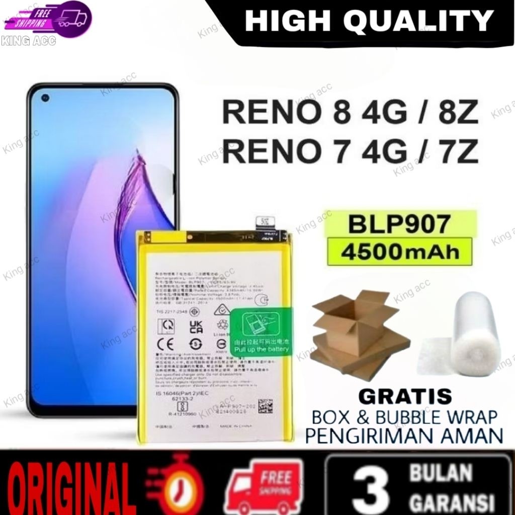BATERAI BATRE 0PPO Reno 7 4G 7Z Reno 8 4G 8Z 8 Lite A96 5G F21 Pro BLP907 ORIGINAL RENO 7 4G BATTERY