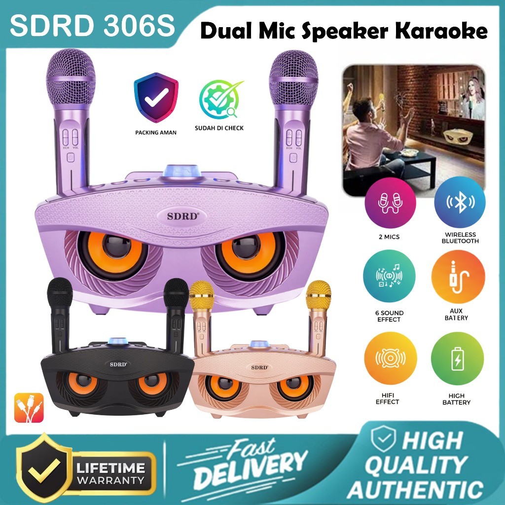 SDRD SD 306 SD 309 Wireless Mic Karaoke Dual Mikrofon Nirkabel Bluetooth
