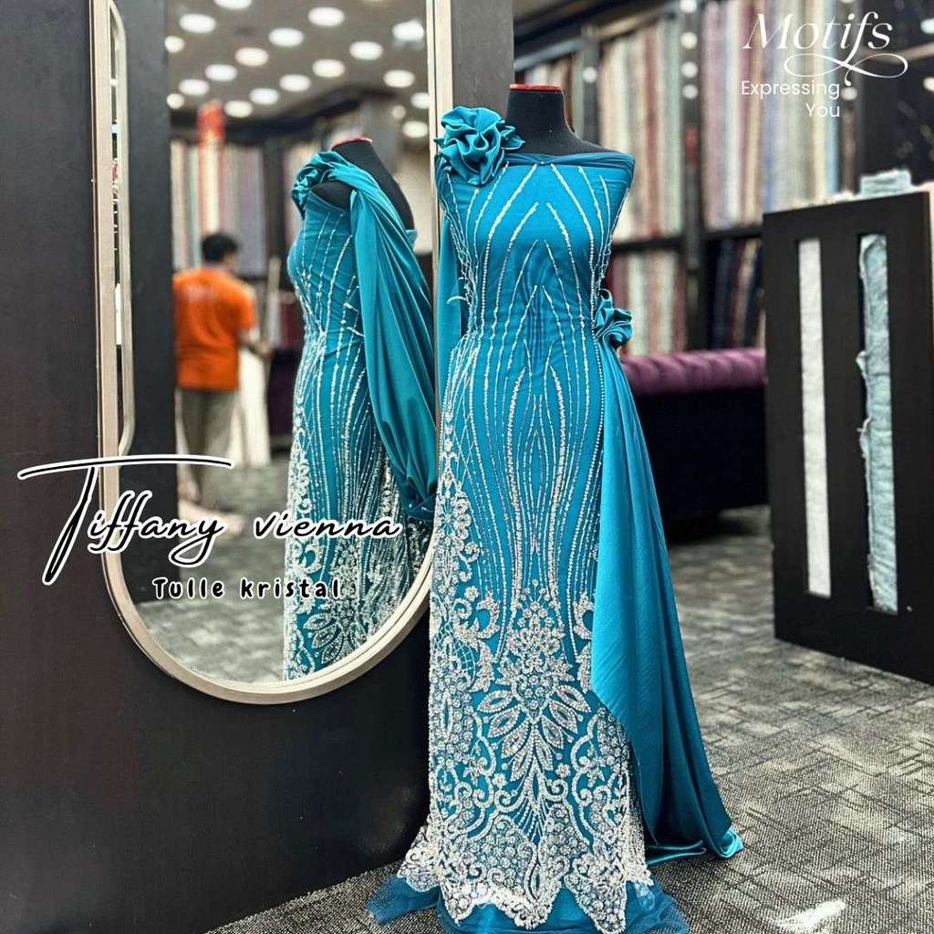 (EC) MOTIFS KAIN TULLE KRISTAL SILVER TIFFANY VIENNA Payet Gaun Dress Pesta Setengah Meteran S-1232 