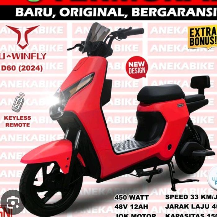 sepeda listrik uwinfly 2025 sepda sekuter viral murah bergaransi sudah siap pakai - merah