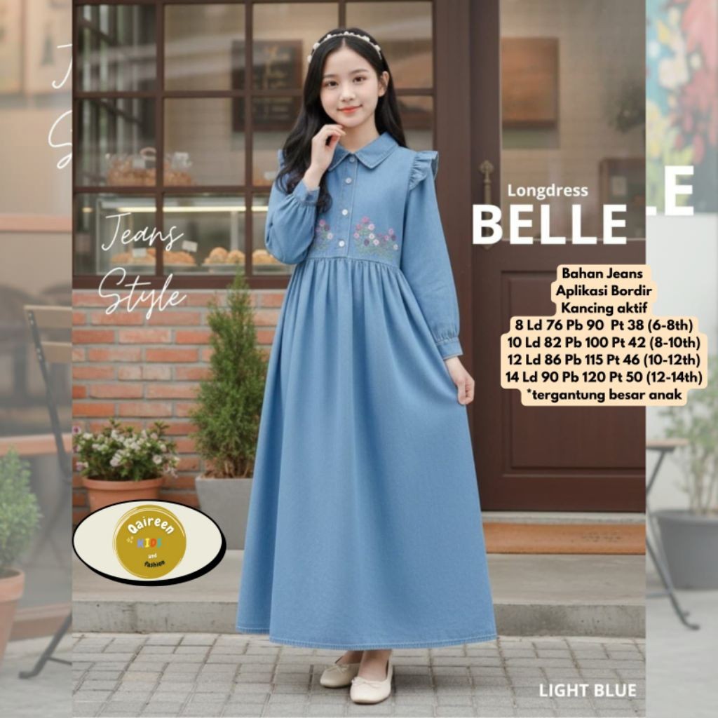 2801  Belle long dress jeans muslim anak perempuan by Qaireen  // ONESTUFF