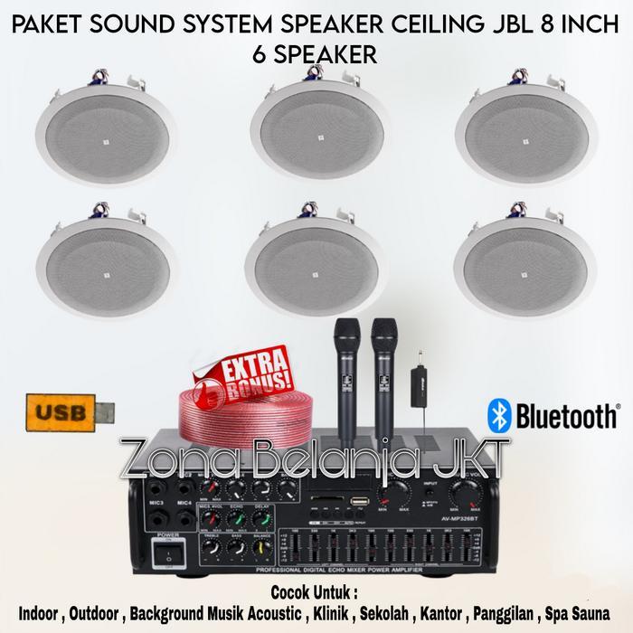 Paket Sound Cafe Kantor Ruangan Speaker Ceiling JBL 8 Inch 6 Speaker
