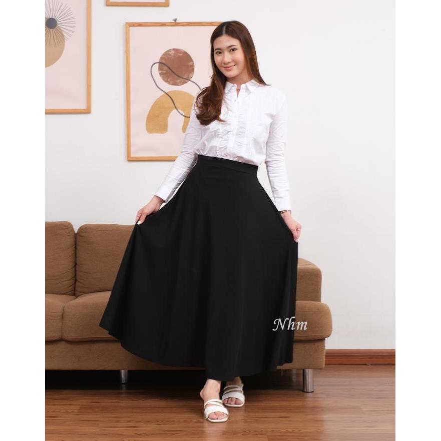 BIG SALE rok payung wafle polos - Hitam