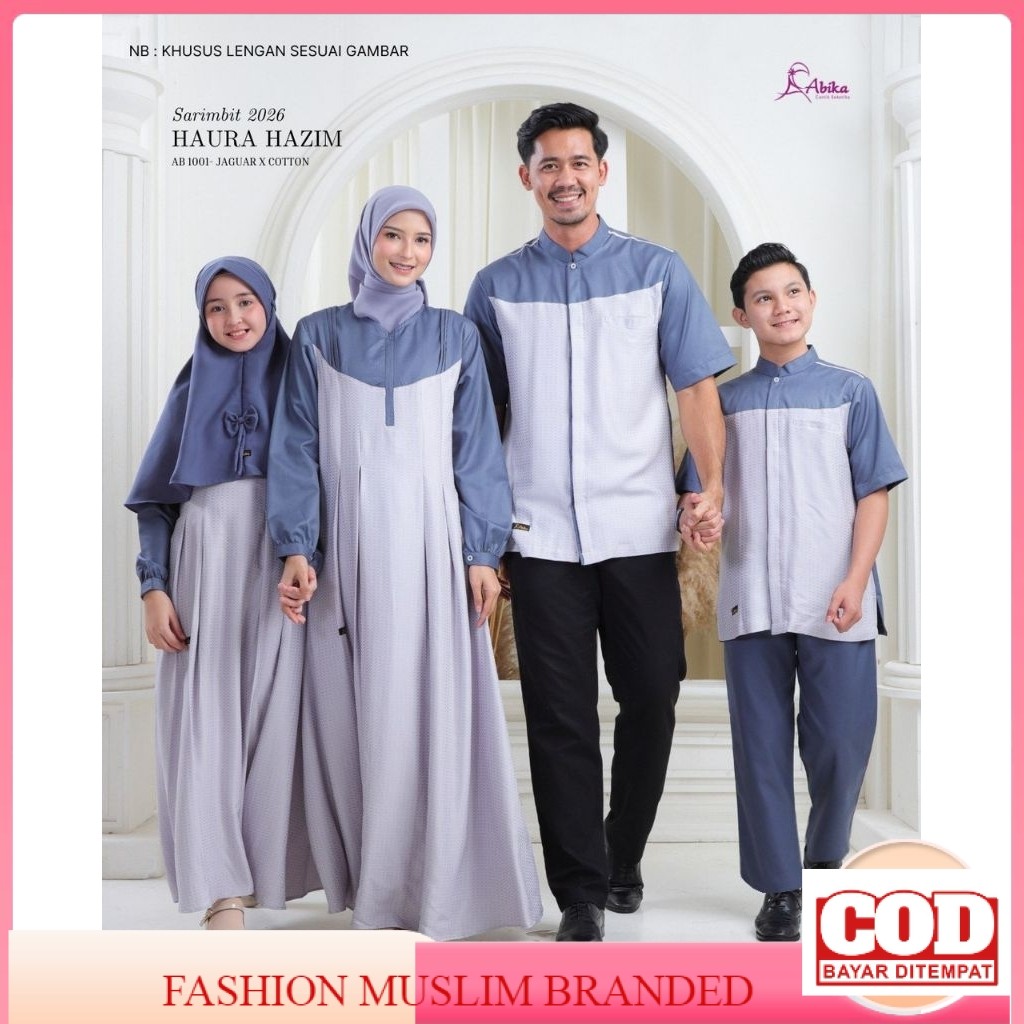 New Abika Hijab Sarimbit Keluarga Lebaran 2026 Haura Hazim  Light Grey Series Terbaru 2026 Baju Sera
