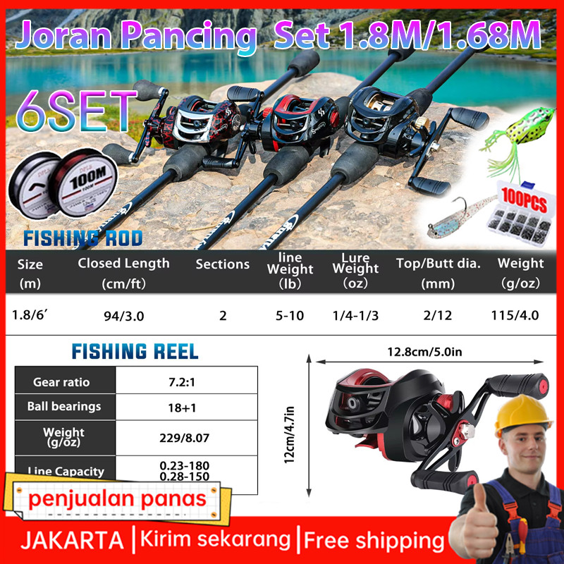 Joran Pancing Full Set 1.68M 5-20LB 7.2:1 Joran BC Set UL Carbon bc casting 1 set murah / joran bc c