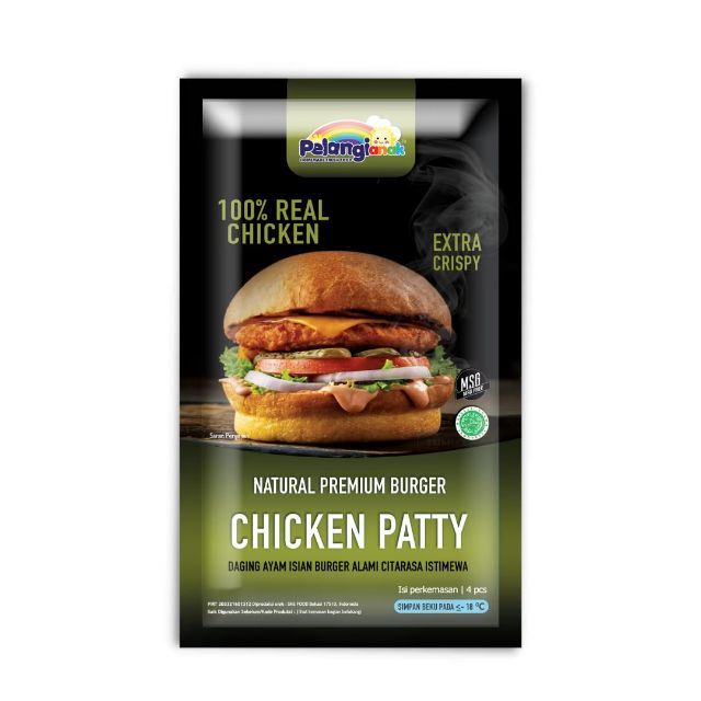 Pelangi Chicken Patty Crispy 4pcs 370gr | Daging Burger Ayam Crispy | Chicken Patty