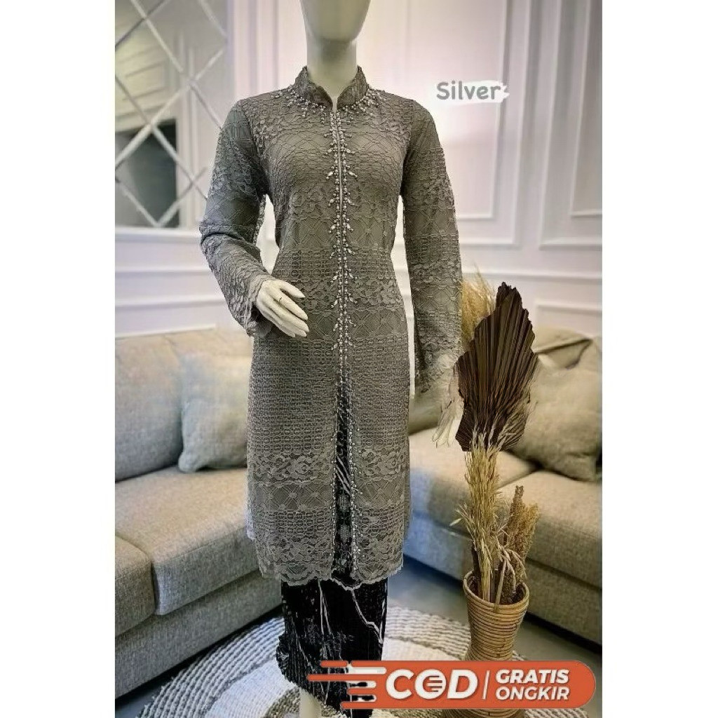 set kebaya tunik brokat busui payet/kebaya brokat payet/kebaya mewah kekinian modis