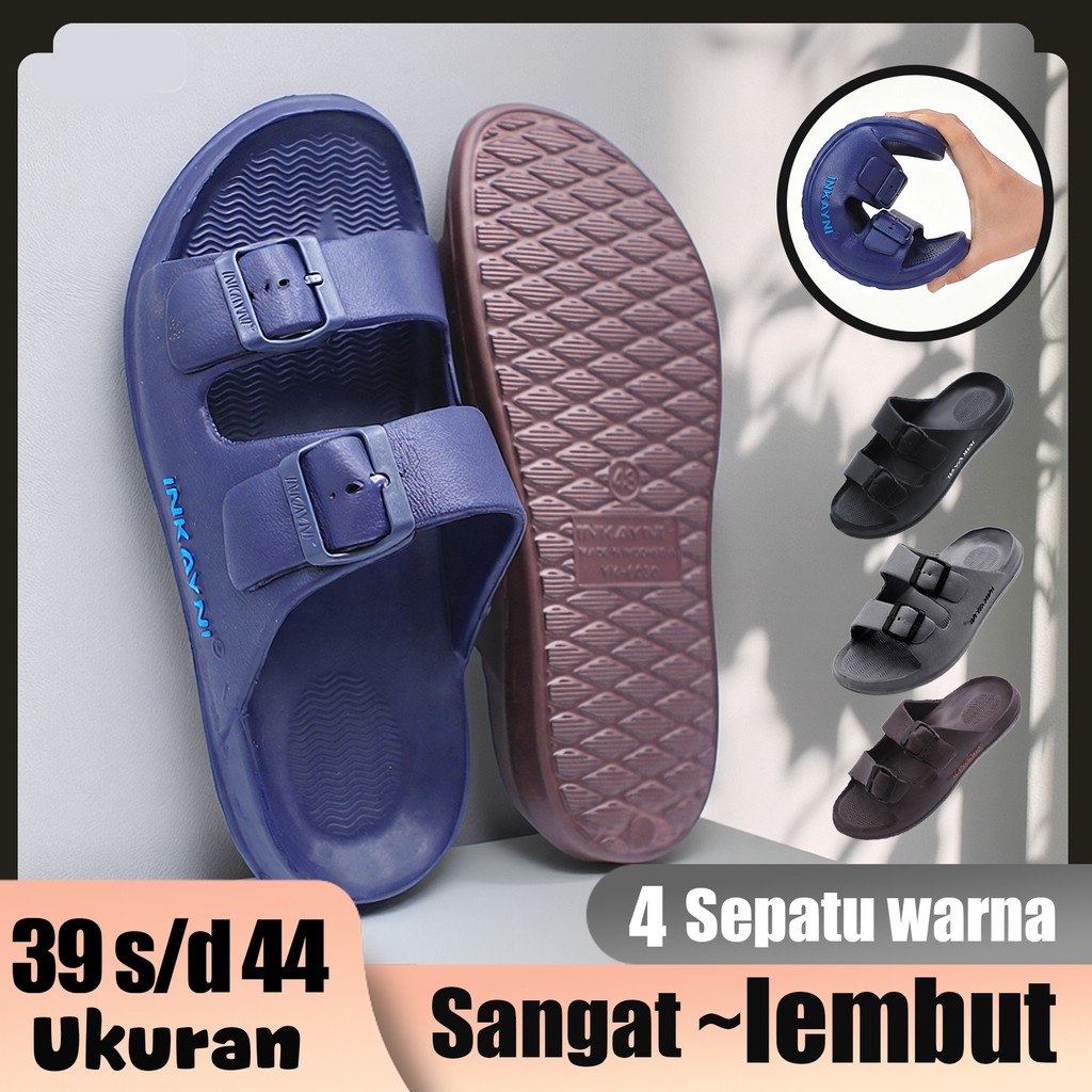 Inkayni Sandal Ban Dua Sandal Pria Slop Full Karet Sandal Slip on Pria Casual Sandal Pria Karet Empu