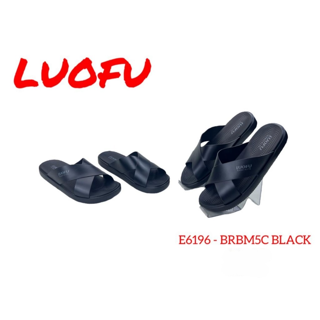 Luofu Sandal Selop Silang Pria Karet EVA Hitam E6196 Luofu Import
