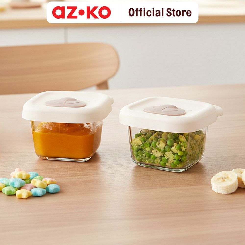 AZKO Kindla Wadah Makanan Bayi Kaca 160 ml Set 2 Pcs - Putih Food Container Kotak Makan Food Grade S