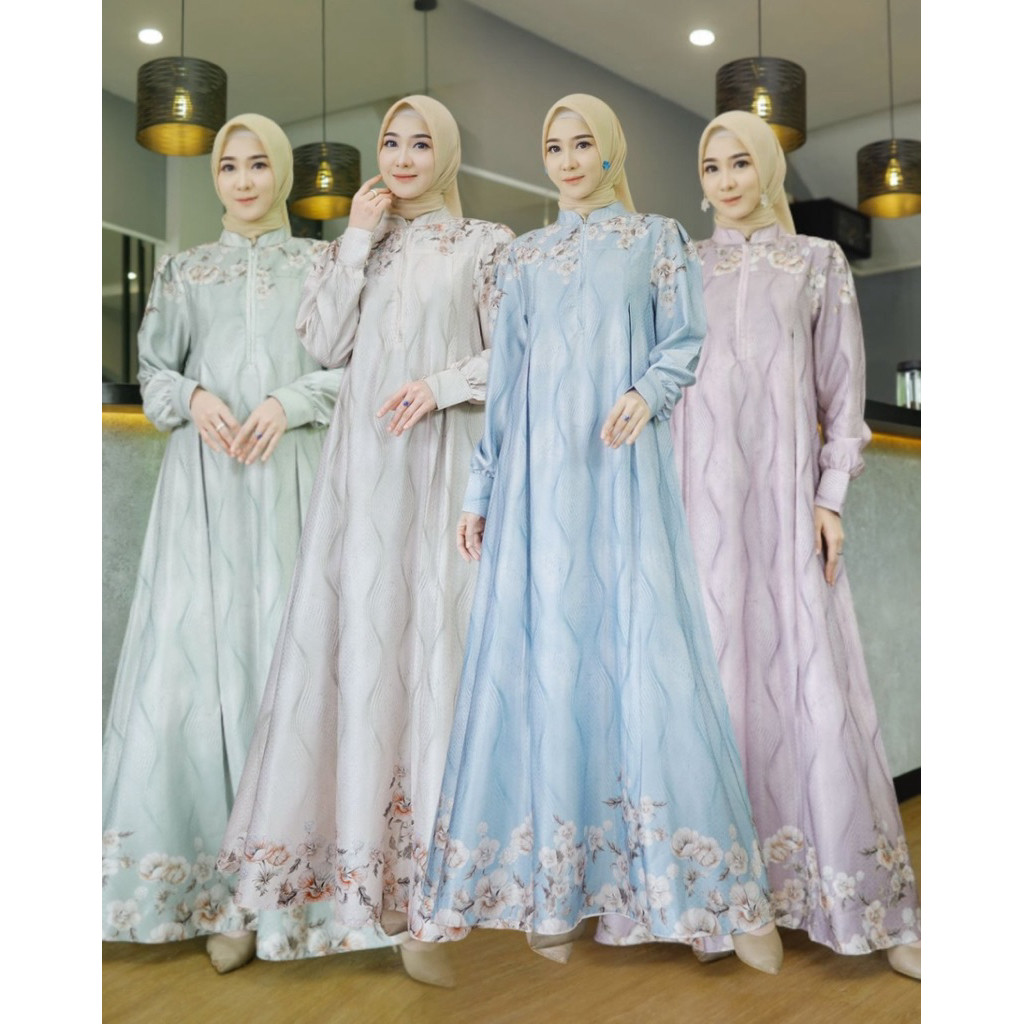 ZIZISHOP Az Zahra Gamis Dobby Silk Premium Motif Wanita Muslim Terbaru Jumbo dan Busui
