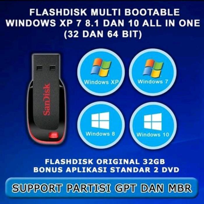 FLASHDISK USB BOOTABLE/MULTIBOOTABLE WINDOWS XP/7/8.1/10/11 ORIGINAL PLUS DRIVERPACK - 7/8.1/10/11, 
