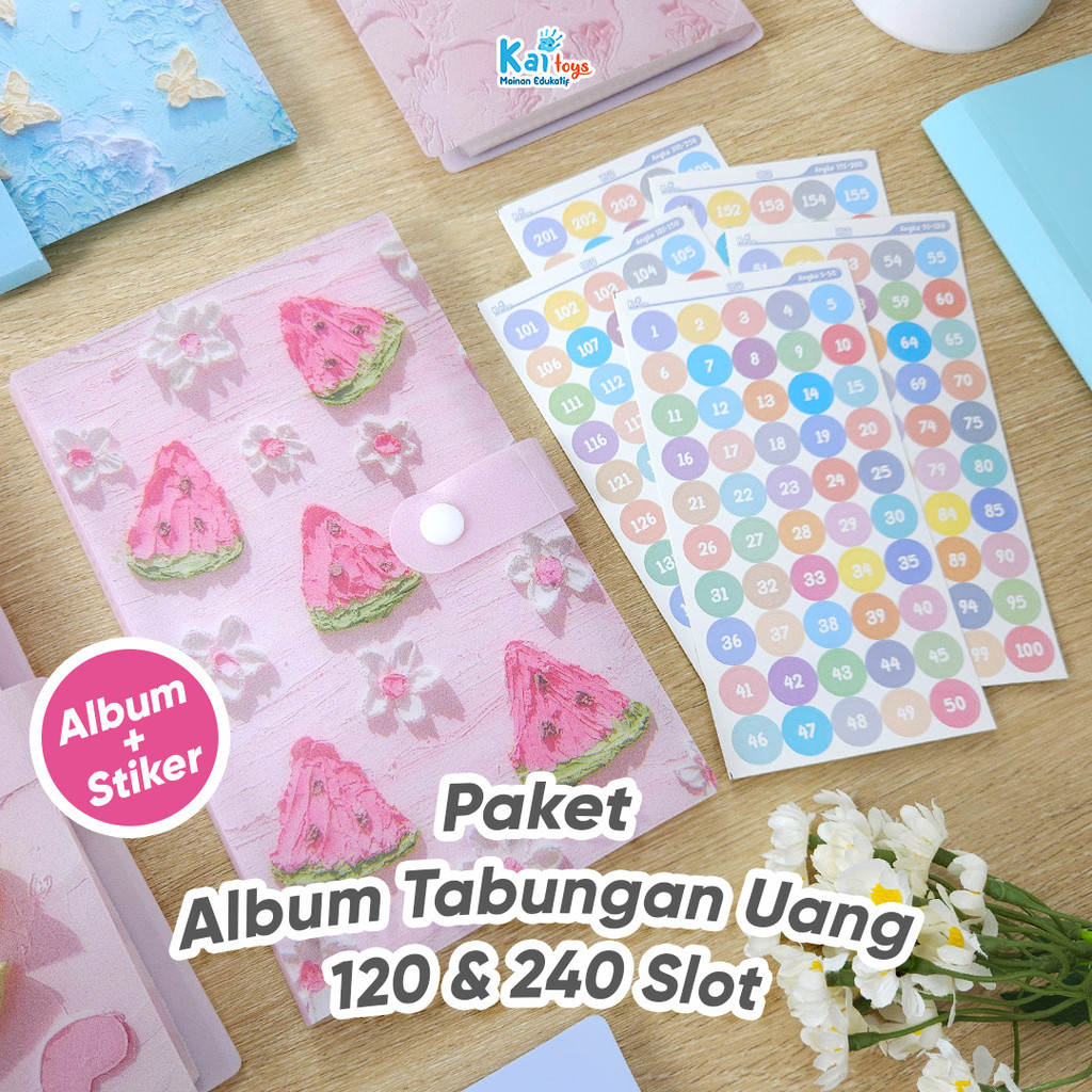 Paket Album Tabungan Uang 120 & 240 Slot Termasuk Stiker / Stiker Nabung 1 sampai 240 Album Nabung U