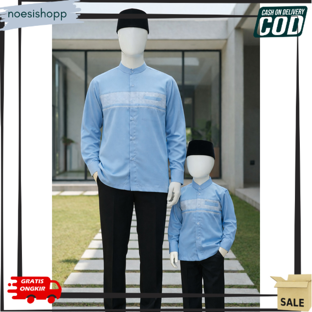 Promo Koko Couple Sarimbit Ayah Anak warna Baby Blue / Biru Muda