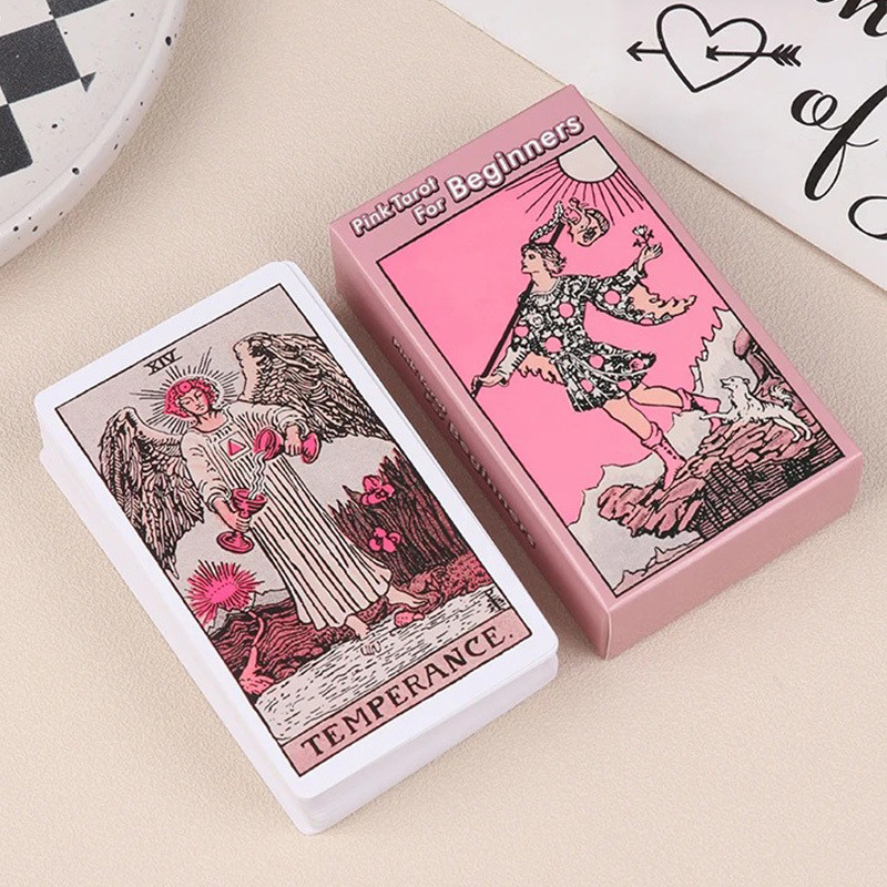 Pink Rider Waite 78pcs Tarot Cards Deck Set for Beginners Prophecy vination Deck Family Party Game T