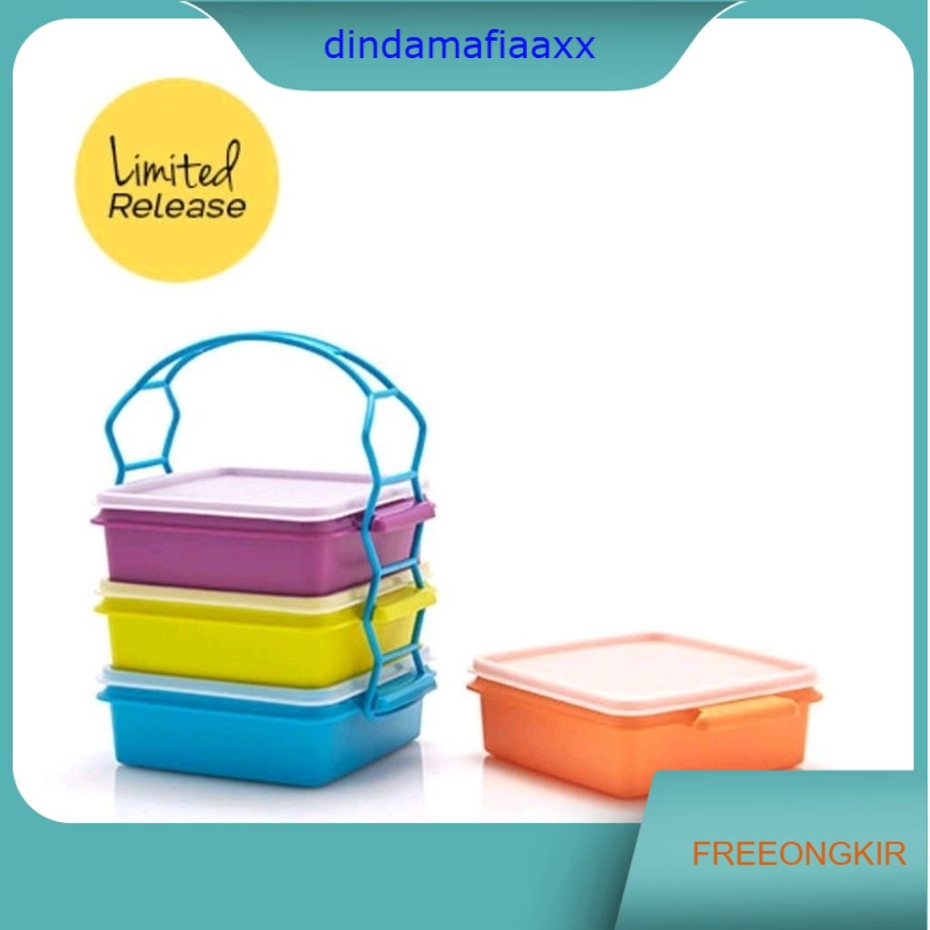 Tupperware carry all set rantang 4 susun warna warni